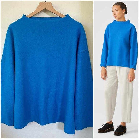 Eileen Fisher Sweaters - EILEEN FISHER L Lightweight Boiled Wool Box-Top in Responsible Wool Marine Blue
